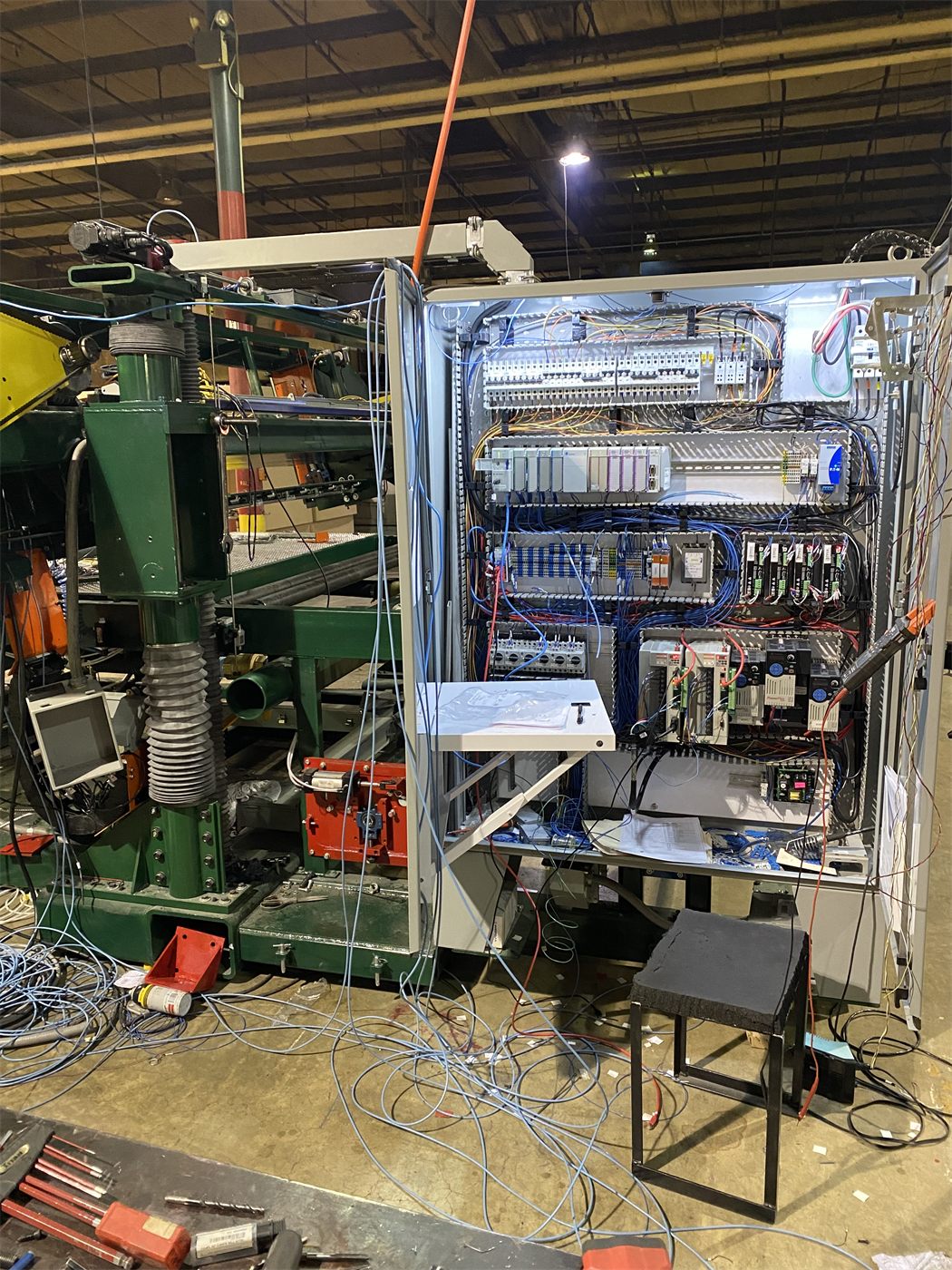 Wired PLC control panel interior